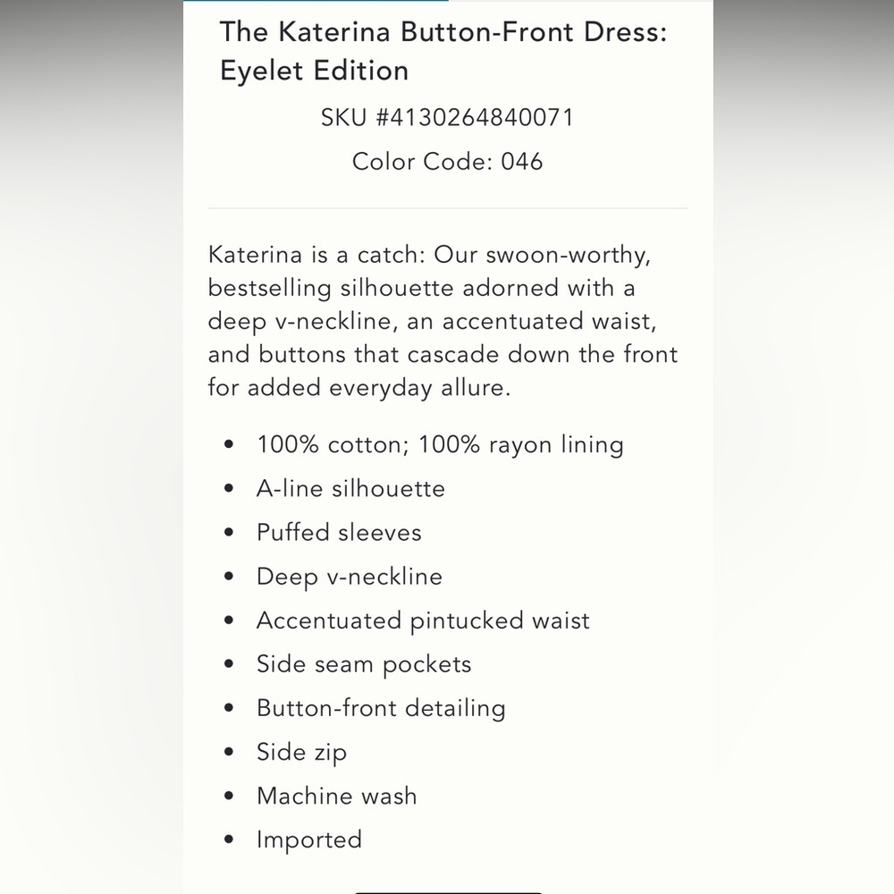 ❄️RARE❄️ The Katerina Anthropologie NWT Button-Front Dress: Eyelet Edition XS - Picture 6 of 16